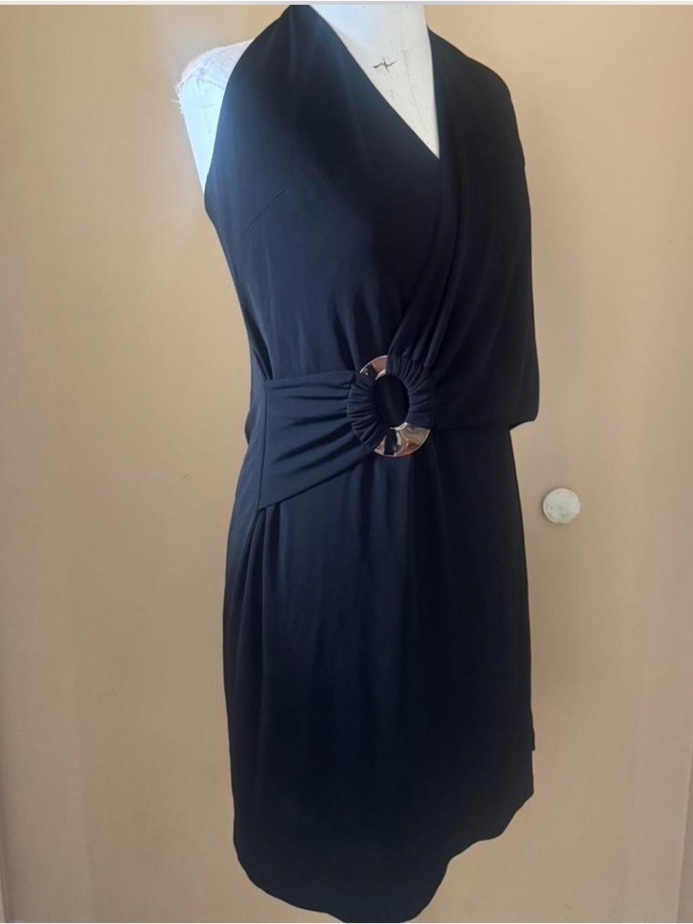 Y2K sexy/classy halter with metal o-ring wrap mini dress